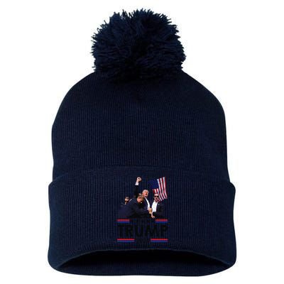 Trump Fist Pump Shot At Trump 2024 Trump Survives Rally Pom Pom 12in Knit Beanie