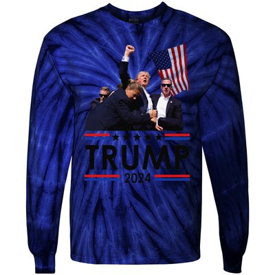 Trump Fist Pump Shot At Trump 2024 Trump Survives Rally Tie-Dye Long Sleeve Shirt