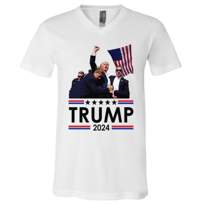 Trump Fist Pump Shot At Trump 2024 Trump Survives Rally V-Neck T-Shirt