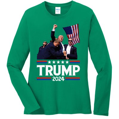 Trump Fist Pump Shot Ladies Long Sleeve Shirt