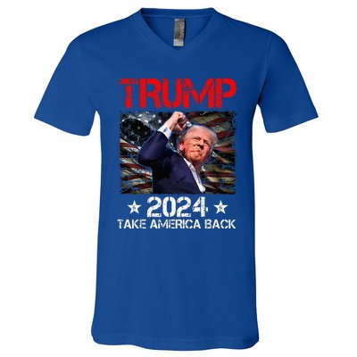 Trump Fist Pump Shot At Trump 2024 Trump Survives Rally V-Neck T-Shirt