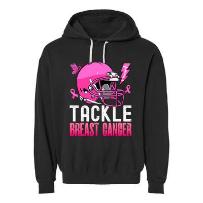 Tackle Football Pink Ribbon Breast Cancer Awareness Garment-Dyed Fleece Hoodie