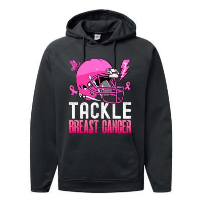 Tackle Football Pink Ribbon Breast Cancer Awareness Performance Fleece Hoodie