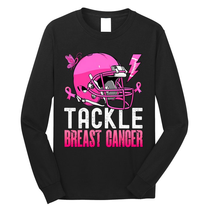 Tackle Football Pink Ribbon Breast Cancer Awareness Long Sleeve Shirt