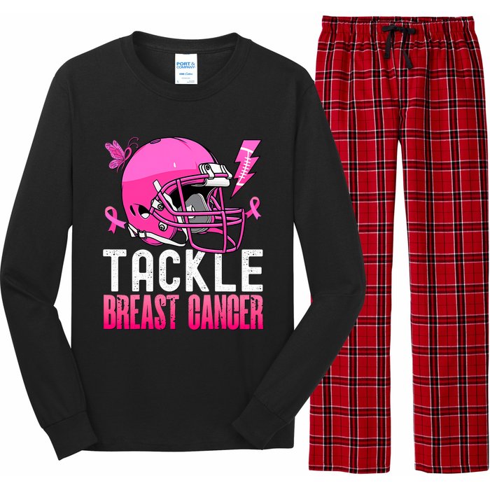 Tackle Football Pink Ribbon Breast Cancer Awareness Long Sleeve Pajama Set