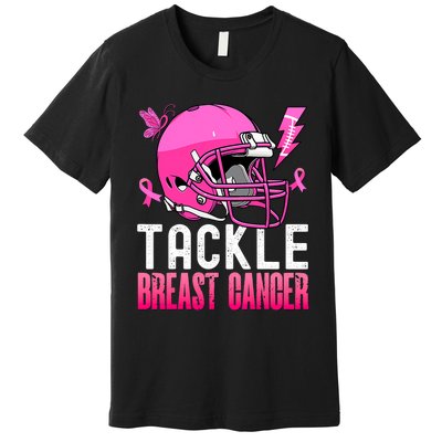 Tackle Football Pink Ribbon Breast Cancer Awareness Premium T-Shirt