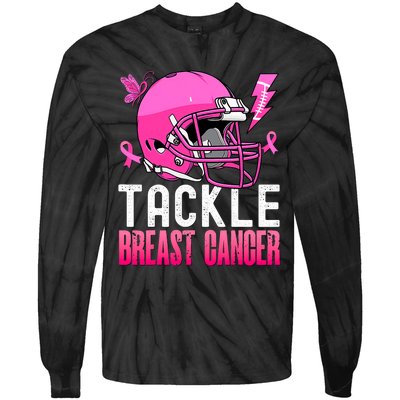 Tackle Football Pink Ribbon Breast Cancer Awareness Tie-Dye Long Sleeve Shirt