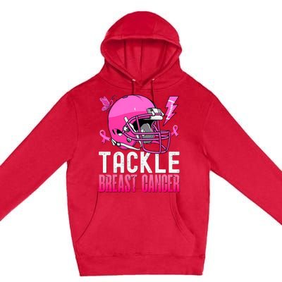 Tackle Football Pink Ribbon Breast Cancer Awareness Premium Pullover Hoodie