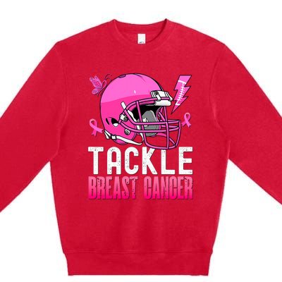 Tackle Football Pink Ribbon Breast Cancer Awareness Premium Crewneck Sweatshirt