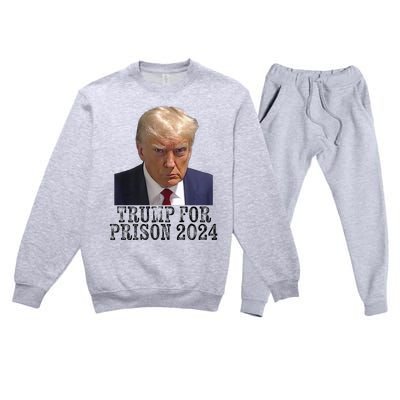 Trump For Prison 2024 Mug Shot Election Campaign Arrest Joke Premium Crewneck Sweatsuit Set