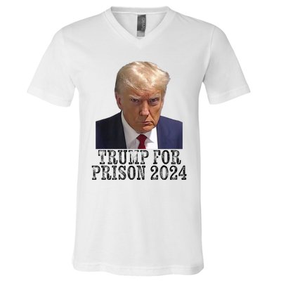 Trump For Prison 2024 Mug Shot Election Campaign Arrest Joke V-Neck T-Shirt