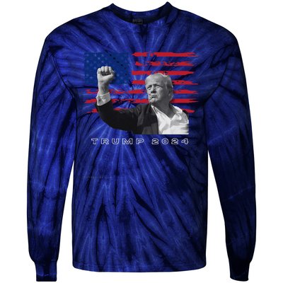 Trump For President 2024 Patriotic Triumph Maga Tie-Dye Long Sleeve Shirt