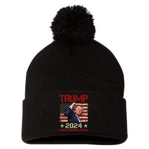 Trump Fist Pump Survives 2024 Rally Bold Design Pom Pom 12in Knit Beanie