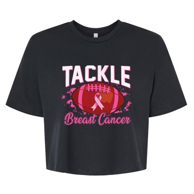 Tackle Football Pink Ribbon Breast Cancer Awareness Kids Bella+Canvas Jersey Crop Tee