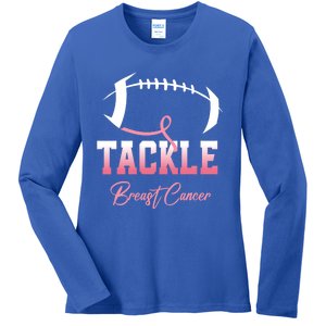 Tackle Football Pink Ribbon Breast Cancer Awareness Gift Ladies Long Sleeve Shirt