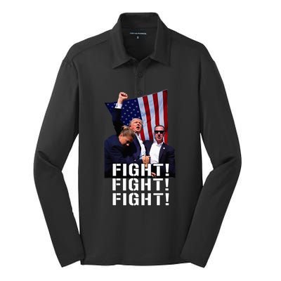 Trump Fist Pumped Fight Pray For Trump America Silk Touch Performance Long Sleeve Polo