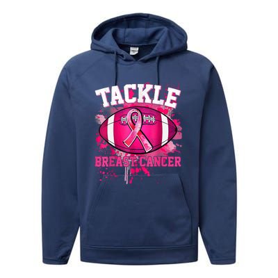 Tackle Football Pink Ribbon Breast Cancer Awareness Performance Fleece Hoodie