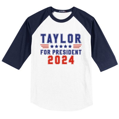 Taylor For President 2024 Funny Taylor First Name Baseball Sleeve Shirt