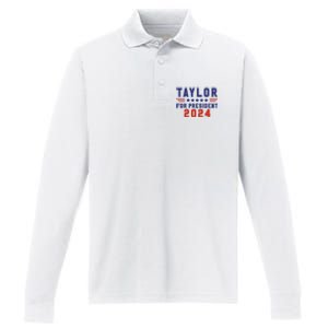 Taylor For President 2024 Funny Taylor First Name Performance Long Sleeve Polo