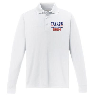 Taylor For President 2024 Funny Taylor First Name Performance Long Sleeve Polo