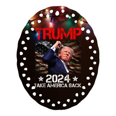 Trump Fist Pump Shot At Trump 2024 Trump Survives Rally Ceramic Oval Ornament