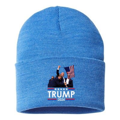 Trump Fist Pump Shot At Trump 2024 Trump Survives Rally Sustainable Knit Beanie