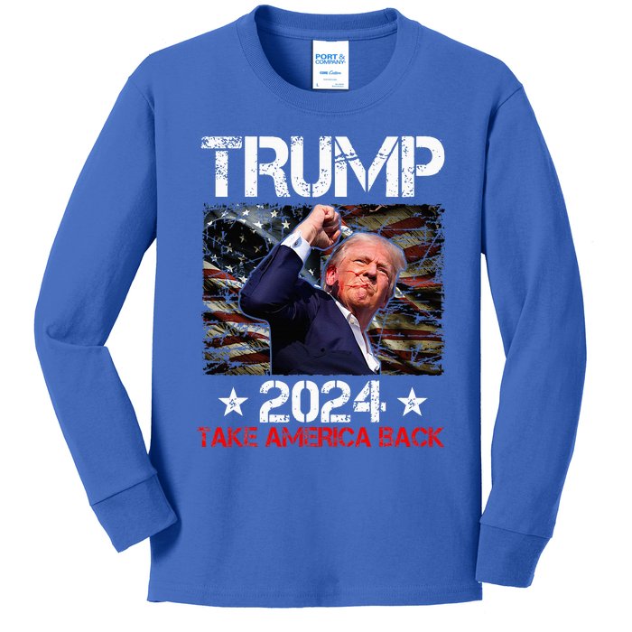 Trump Fist Pump Shot At Trump 2024 Trump Survives Rally Kids Long Sleeve Shirt