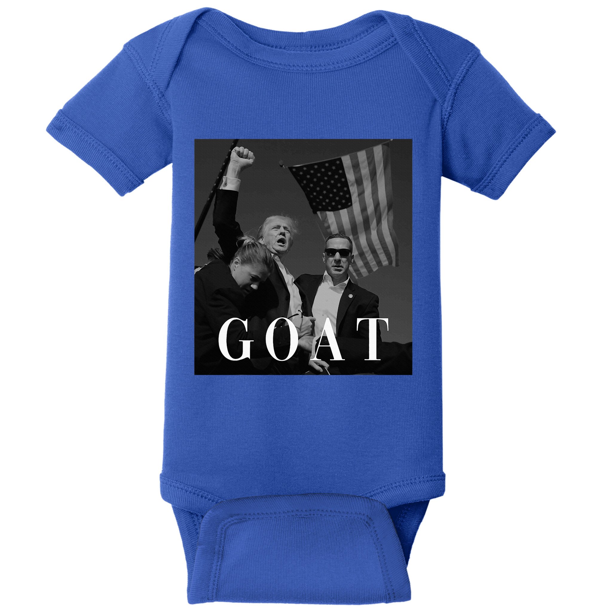 Trump Fist Pump Butler Rally Patriotic Goat Trump Baby Bodysuit