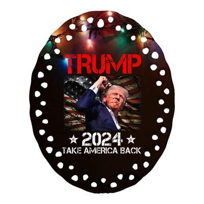 Trump Fist Pump Shot At Trump 2024 Trump Survives Rally Premium Ceramic Oval Ornament