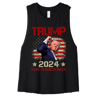 Trump Fist Pump Shot At Trump 2024 Trump Survives Rally Women's Racerback Cropped Tank