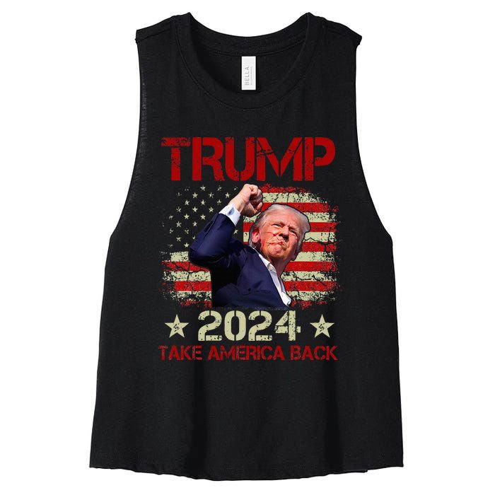 Trump Fist Pump Shot At Trump 2024 Trump Survives Rally Women's Racerback Cropped Tank