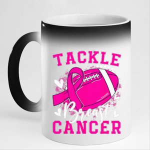 Tackle Football Pink Ribbon Breast Cancer Awareness Kids 11oz Black Color Changing Mug