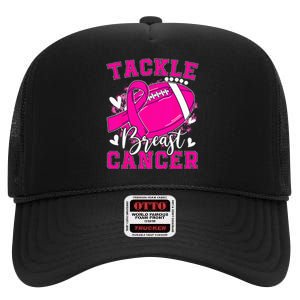 Tackle Football Pink Ribbon Breast Cancer Awareness Kids High Crown Mesh Back Trucker Hat