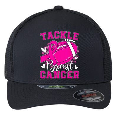 Tackle Football Pink Ribbon Breast Cancer Awareness Kids Flexfit Unipanel Trucker Cap