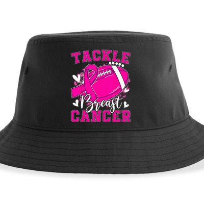 Tackle Football Pink Ribbon Breast Cancer Awareness Kids Sustainable Bucket Hat