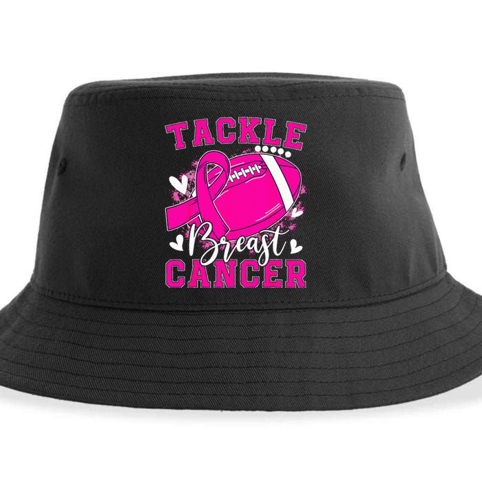 Tackle Football Pink Ribbon Breast Cancer Awareness Kids Sustainable Bucket Hat