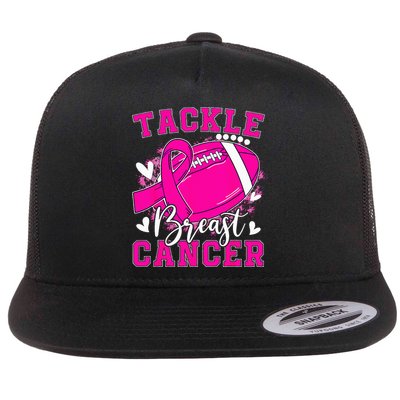 Tackle Football Pink Ribbon Breast Cancer Awareness Kids Flat Bill Trucker Hat