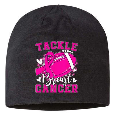 Tackle Football Pink Ribbon Breast Cancer Awareness Kids Sustainable Beanie