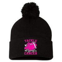 Tackle Football Pink Ribbon Breast Cancer Awareness Kids Pom Pom 12in Knit Beanie