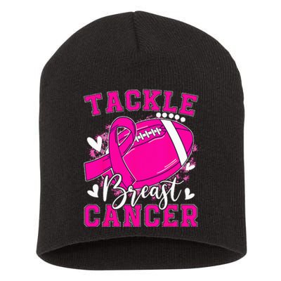 Tackle Football Pink Ribbon Breast Cancer Awareness Kids Short Acrylic Beanie