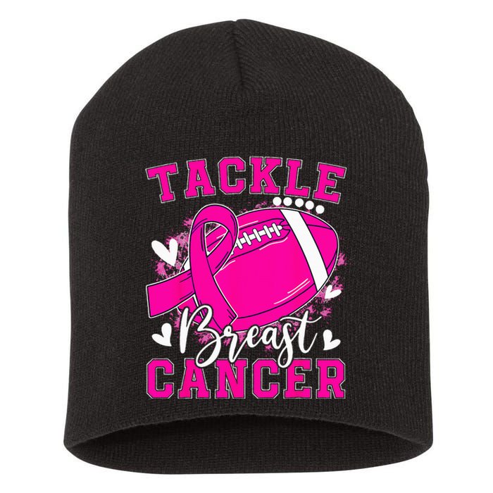 Tackle Football Pink Ribbon Breast Cancer Awareness Kids Short Acrylic Beanie