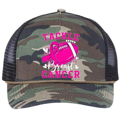 Tackle Football Pink Ribbon Breast Cancer Awareness Kids Retro Rope Trucker Hat Cap