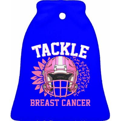 Tackle Football Pink Ribbon Breast Cancer Awareness Ceramic Bell Ornament