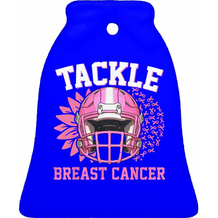 Tackle Football Pink Ribbon Breast Cancer Awareness Ceramic Bell Ornament