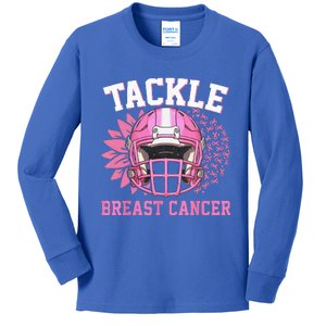 Tackle Football Pink Ribbon Breast Cancer Awareness Kids Long Sleeve Shirt