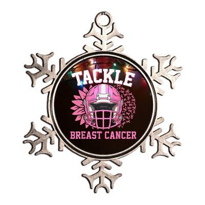 Tackle Football Pink Ribbon Breast Cancer Awareness Metallic Star Ornament