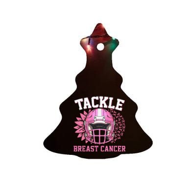 Tackle Football Pink Ribbon Breast Cancer Awareness Ceramic Tree Ornament