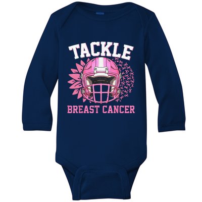 Tackle Football Pink Ribbon Breast Cancer Awareness Baby Long Sleeve Bodysuit