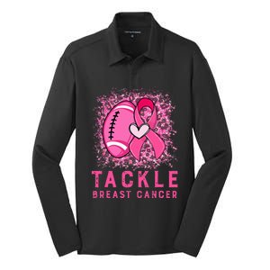 Tackle Football Pink Ribbon Breast Cancer Awareness Silk Touch Performance Long Sleeve Polo