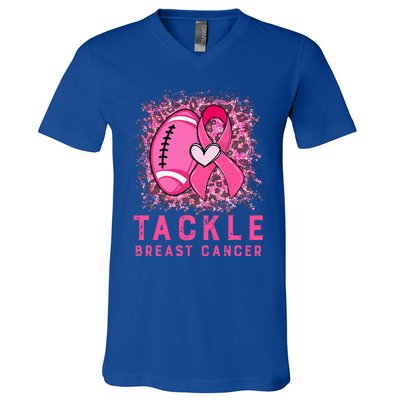 Tackle Football Pink Ribbon Breast Cancer Awareness V-Neck T-Shirt